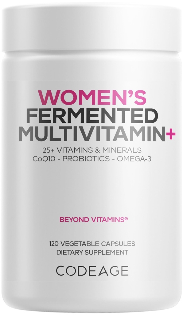 Kodeiin Naiste igapäevane multivitamiin, 25+ vitamiinid ja mineraalid, kääritatud, orgaanilised täistoidud, probiootikumid Täiendus - A-vitamiin, B, C, D, E & K, Omega 3, tsink - Vegan - 120 kapslit