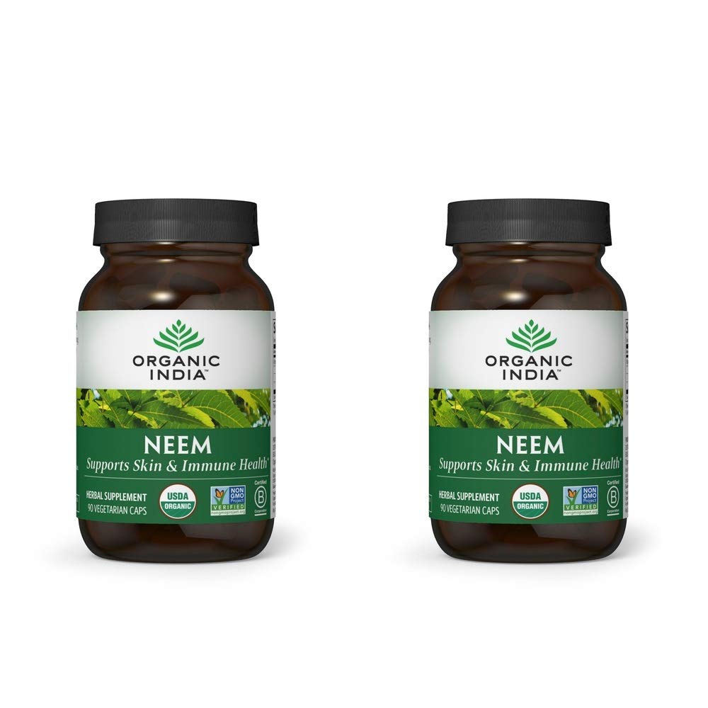 ORGANIC INDIA Neem Lehtkapslid, taimsed täiendused - toetab nahka, immuunsust ja maksa tervist, detox, vegan, gluteenivaba, USDA sertifitseeritud orgaaniline - 90 kapslit (2-Pack)