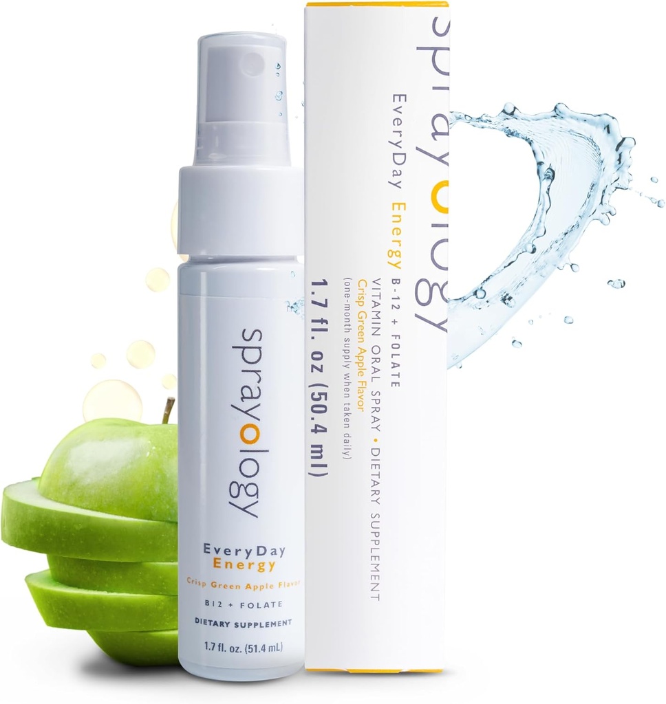 Sprayology EveryDay Energy | Vitamiin B12 ja Folaadilisandi Spray | Vegani suukaudne pihustamine energia, ainevahetuse ja aju toetamiseks | Kõik looduslikud, gluteenivabad ja laktoosivabad | 30 päeva pakkumine (1,7 fl oz)