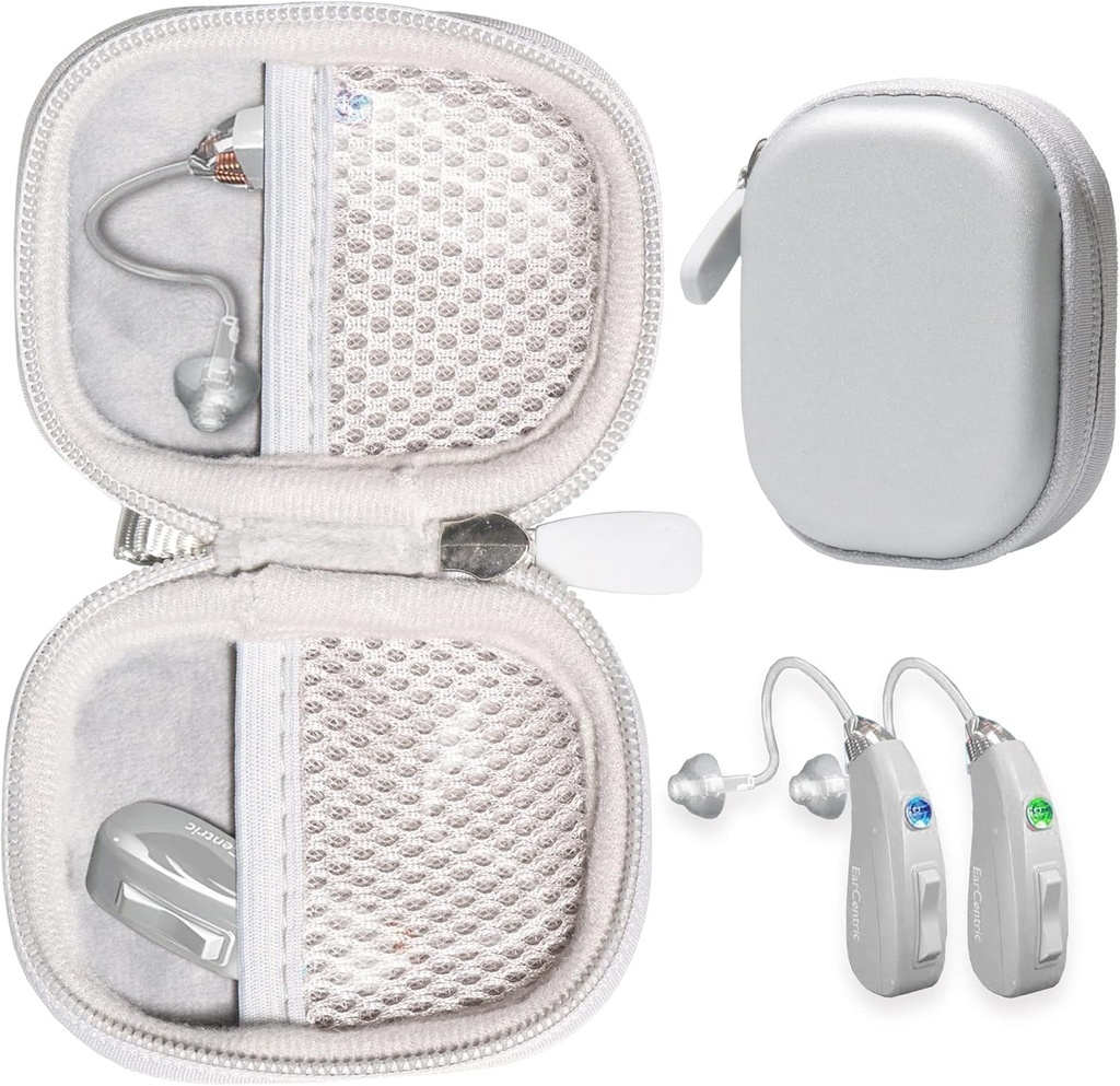 EarCentic EasyCharge taaslaetavate kuuldeaparaatidega ühilduvate kuuldeaparaatide CaseSack Case for Kuulmisabivahendid ka Otofonix Elite/Encore, Banglijian, Britzgo, My Tone, LIGINN, Blaids, Lexie, Tweak (hõbe) puhul