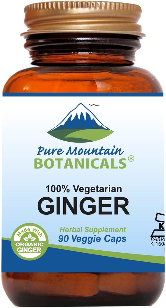 Pure Mountain Botanicals Ingveri kapslid - Kosher Vegan 1000mg orgaanilise ingveri juurelisandiga