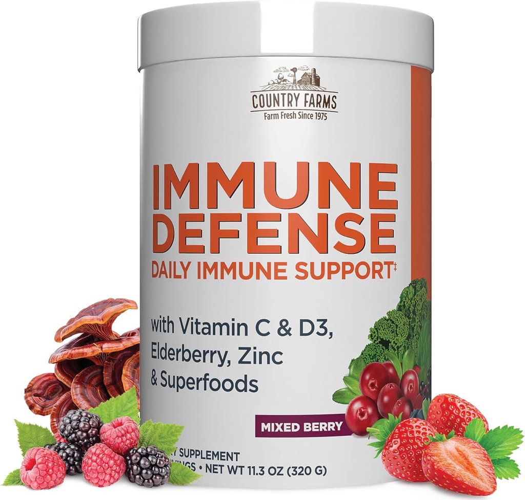 RIIK FARMS Immune Defense Superfoods, Immune Support Supplement, C-vitamiin Black Elderberry, Echinacea, Kurkum, toetab hüdratsiooni, koos probiootikumid ja prebiootikumid, Berry Maitse, 40 Servings