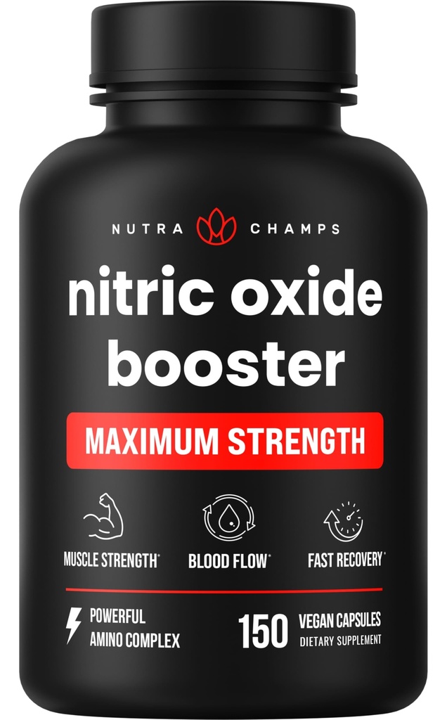 NutraChamps lämmastikoksiidi täiendus, L-arginiin, L-tsitrulliinmalaat, AAKG, männikoor, viinamarjaseemne ekstrakt, eriti tugev lämmastikoksiidi võimendaja, lämmastikoksiidi pillid, tugevus, energia, verevool