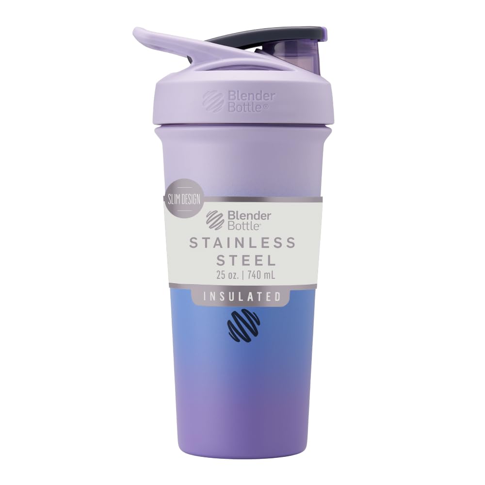 BlenderBottle Sport Sleek Isoleeritud roostevabast terasest raputuspudel traadi viskiga, 25-Ounce, Lavendel Ombre - proteiin raputab ja hüdratsioon sportlastele ja fitness entusiastidele, lihtne segamine, õhuke lihtne hoida, hoiab jooke külmana, lukustatav Lid