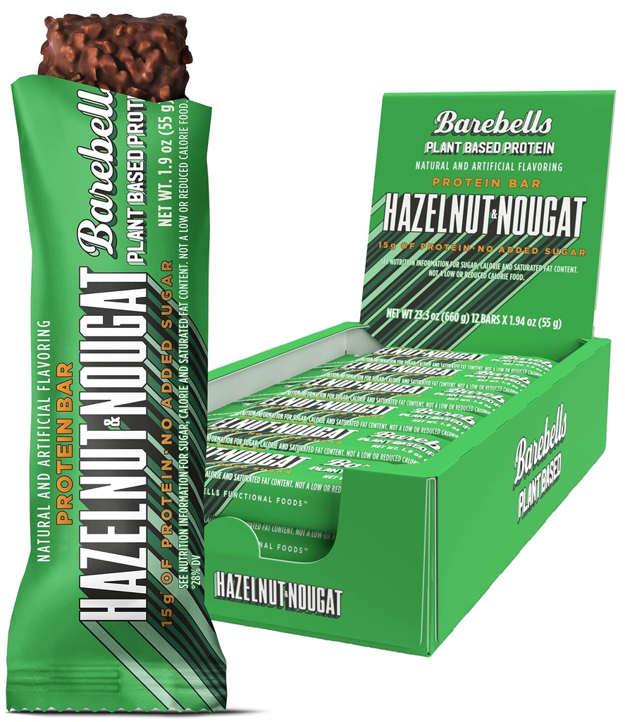 Barebells Vegan Protein Bars Hazelnut & Nougat - 12 Count, 1.9oz Bars - Funktsioonid Taimse Valgu Baar 15g Valguga - Šokolaadivalgu Snacks ainult 1 g kogusuhkrut - Ideaalne