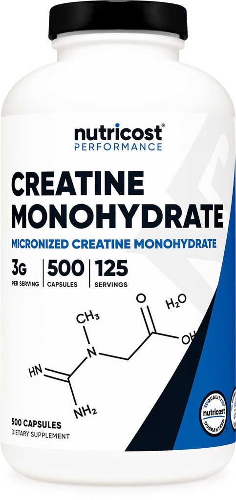 Mikroniseeritud kreatiini monohüdraat 3000 mg 500 kapslit, 125 serveerimist, 750 mg kreatiini monohüdraati kapsli kohta