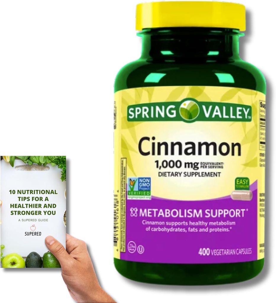 Spring Valley kaneeli toidulisand - 1000mg, 400 taimetoitlase kapslit + "Toitumisjuhend"