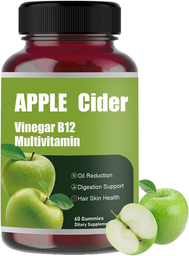 Õunasiider Gummy-Apple siider Äädikas B12 Multivitamiin, looduslik õunasiider Äädikas Gummies - Vinagre de Sidra de Manzana Gomitas - Vegan & Gluteenivaba - 60 Gummies (1)