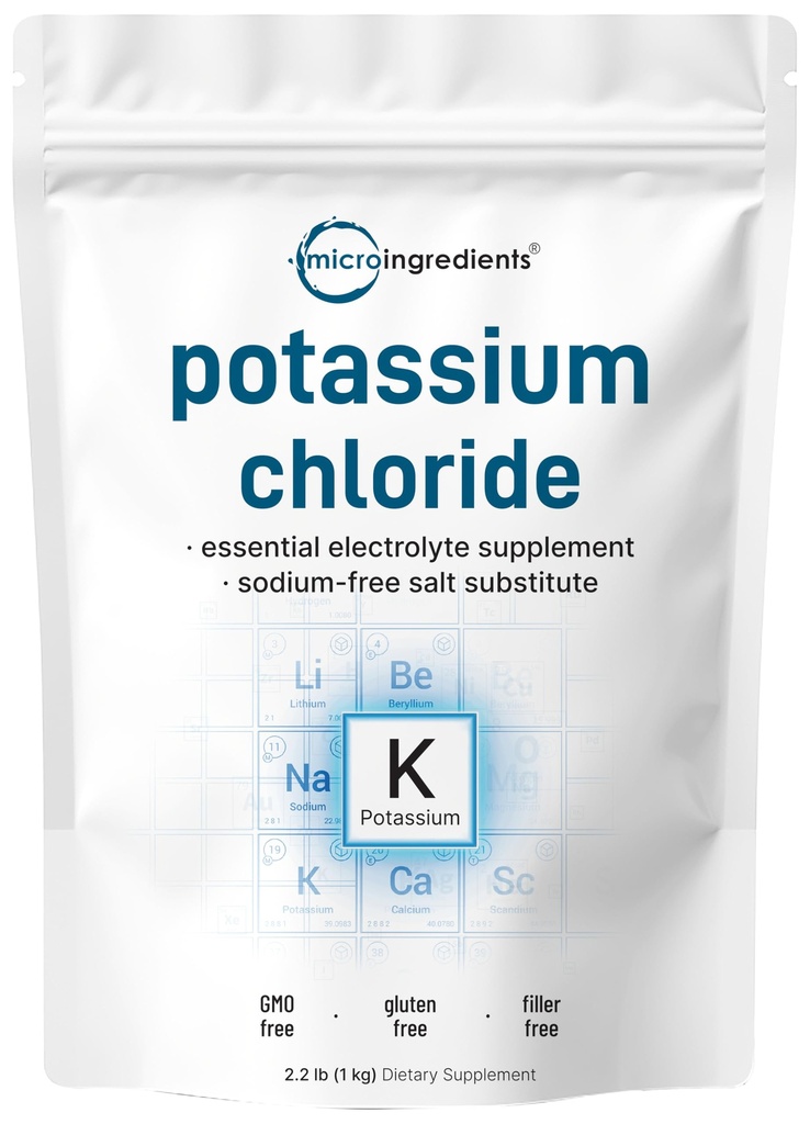 Kaaliumkloriidi pulber, 1 KG (35 Ounce) | Soolasendaja ja essentsiaalne hüdratsiooni elektrolüütide lisand | toetab mineraalide tasakaalu, südant, liigest ja immuunsust | Täitevaba, lahustub kergesti