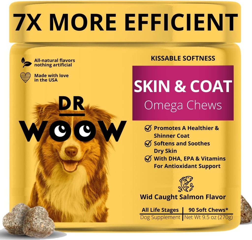 Omega Wild Alaska lõhe kalaõli 90 ct Pehmed närid koerale - Anti Itch & Coat + allergia tugi, Kelp, biotiin, vitamiinid, tsink - aitab sügelevat nahka, koerte allergiat, võib vähendada heita