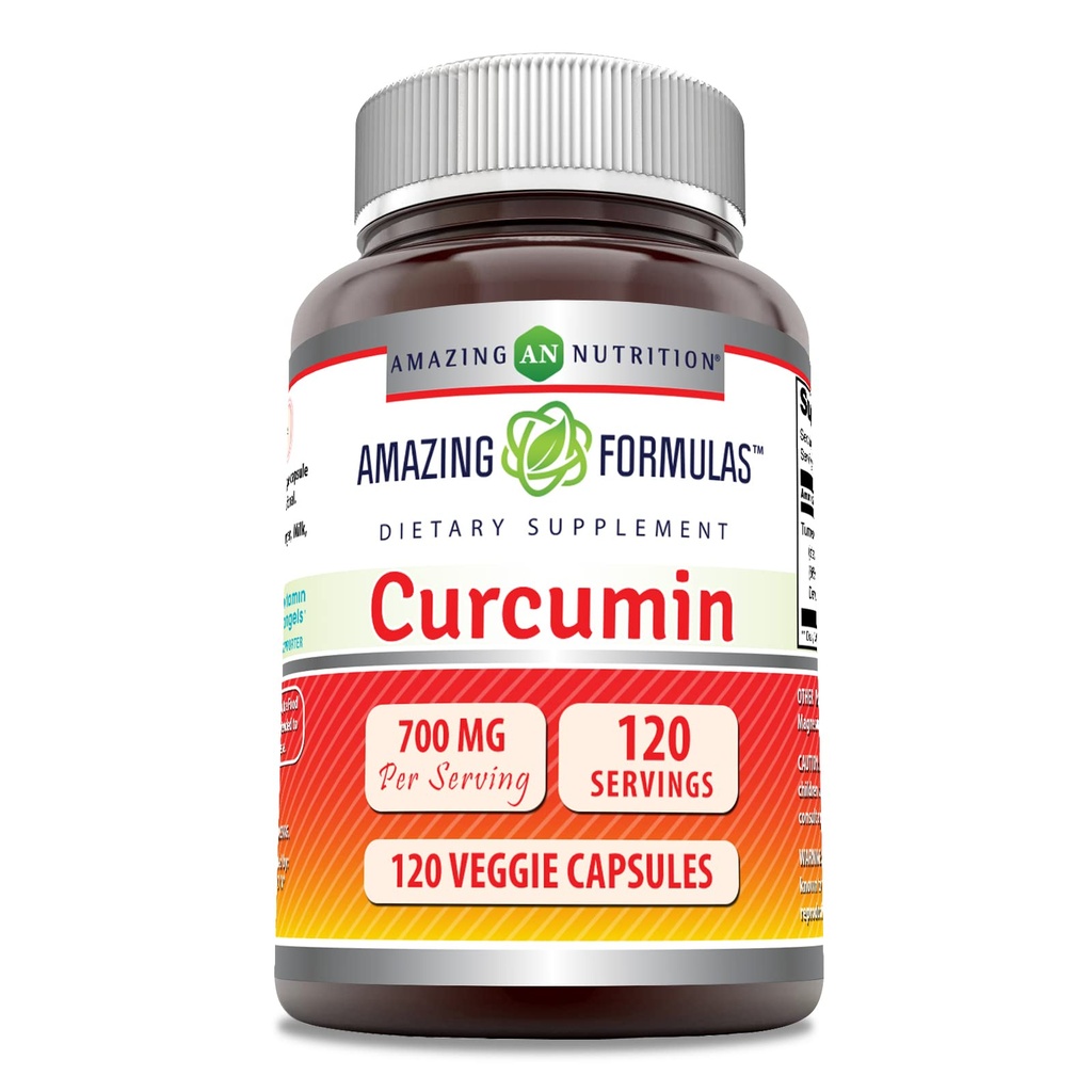 Amazing Formulas Curcumin Supplement | 700 Mg | 120 Veggie kapslid | Kurkum juure ekstrakt | Non-GMO | Gluteenivaba | Valmistatud USAs