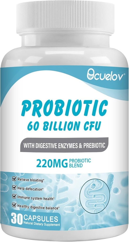 Probiootikumid 60 miljardit CFU koos 10 tüvega ja 3 orgaanilist prebiootikumi, probiootikumid Naiste meeste täiendus Metabolism, immuniteet ja seedetrakti tervis, GMO-vaba ja gluteenivaba, 30 kapslit