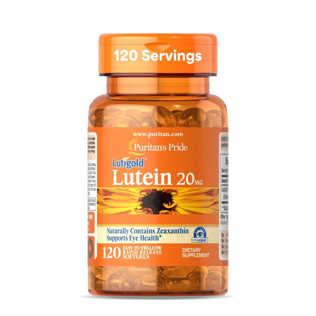 Puritan's Pride Premium LutigoldTM Lutein karotenoid 20mg koos Zeaxanthin meestele ja naistele, toidulisand silmade tervise toetamiseks, 8 kuu pakkumine, 120 kergesti neelatavad pehmed softgelid