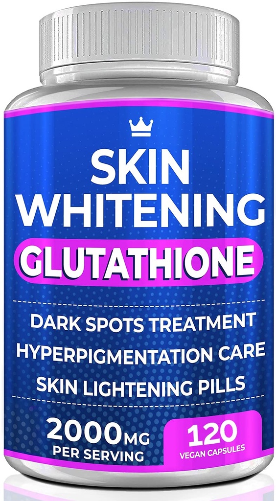 Glutatiooni valgendamise pillid - 120 kapslit 2000 mg glutatiooni - efektiivne naha kergendamise lisand - tumedad laigud, melasma ja akne armi eemaldaja, hüperpigmentatsiooni ravi - vananemisvastane antioksüdant