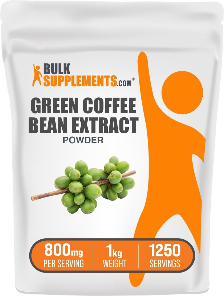 BulkSupplements Green Coffee Bean Extract Pulber - Rohelised kohvioad Toidulisandid - Energiatoetus, Gluteenivaba, 800mg per Serving, 1kg (2,2 naela) (Pakk 1)