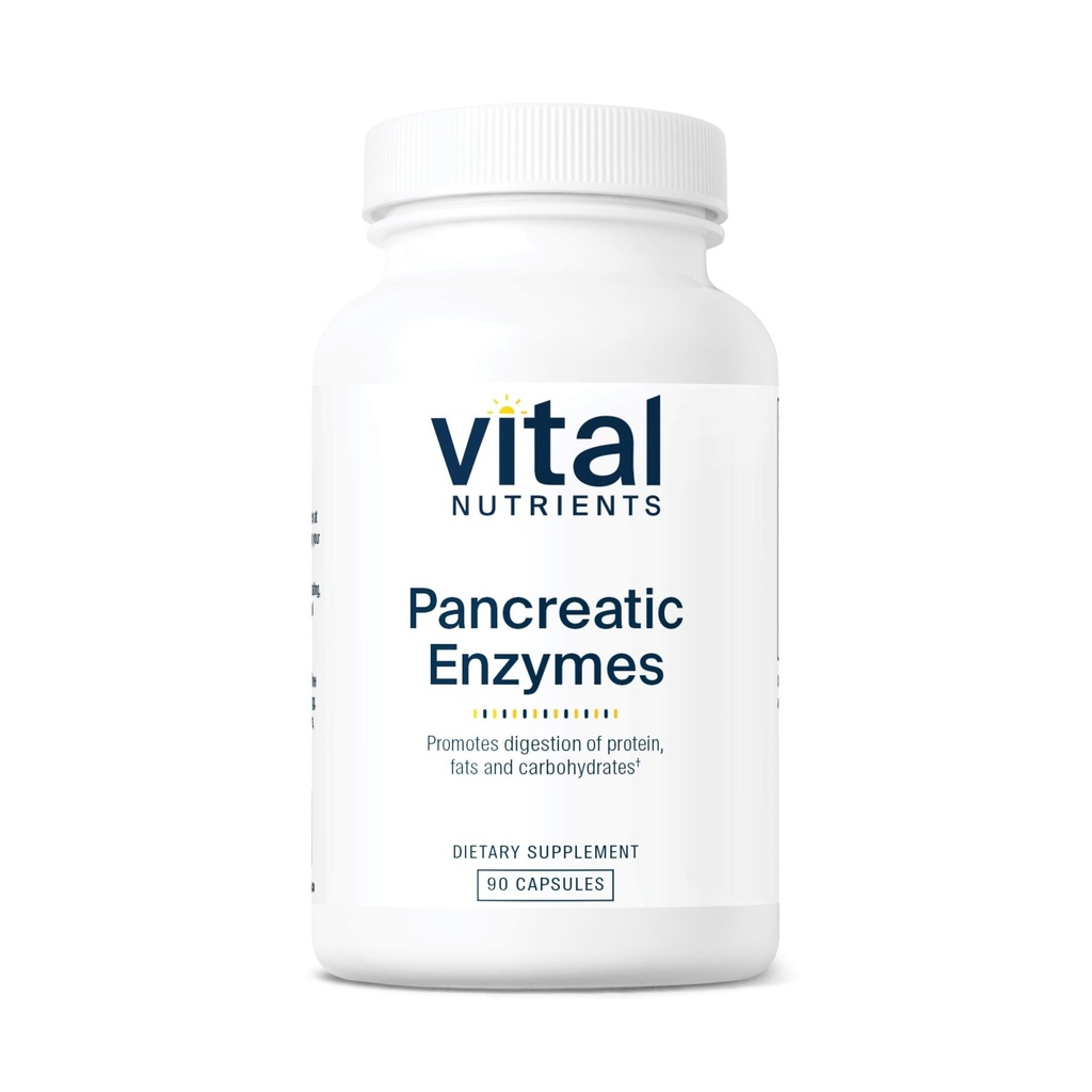 Vitaalsed toitained Pankrease ensüümid 1000mg (täistugevus) | Pankreatiini seedimise täiendus proteaasi, amülaasi ja lipaasiga | seedetrakti ensüümid | Gluteen, piimatooted ja sojavaba | 90 kapslit