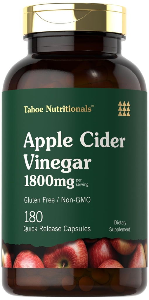 Tahoe Nutritionals Õunasiidri äädikakapslid | 1800mg | 180 Count | Mitte-GMO, Gluteenivaba täiendus