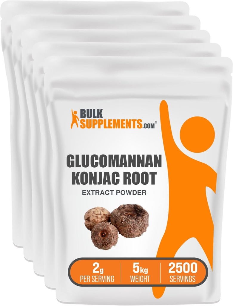 BulkSupplements.com Glucomannan pulber - alates Konjac Root Extract Pulder, Glucomannan Supplements - Gluten Free, 2 g per Serving, 1kg (Pack of 5) (11 naela)