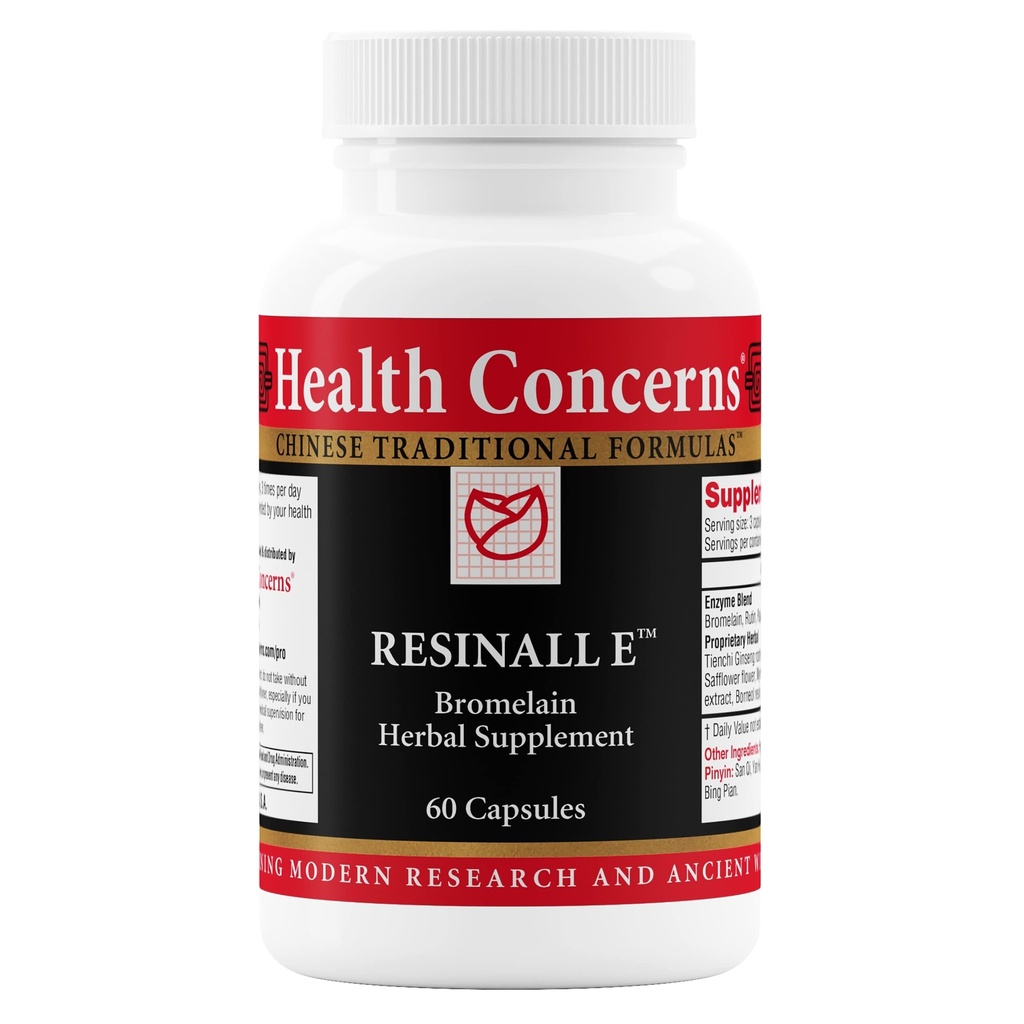 Tervisemured Resinall E - Bromelain Taimne täiendus sinikate, turse ja vigastuste taastamise - Natural Enzyme segu maitsetaimed - Rutein, ženšenn, papain - Post Surgery Support - 60 kapslit