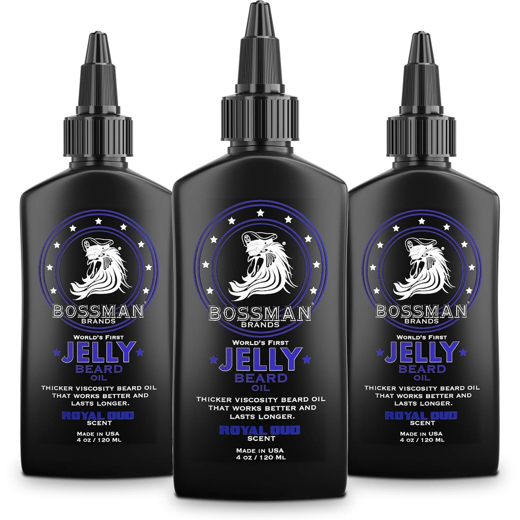 Bossman Jelly Beard Oil meestele - 3 Pack (12 oz kokku, Royal Oud lõhn) - pehmed, niisutab ja tingimused looduslike koostisosadega