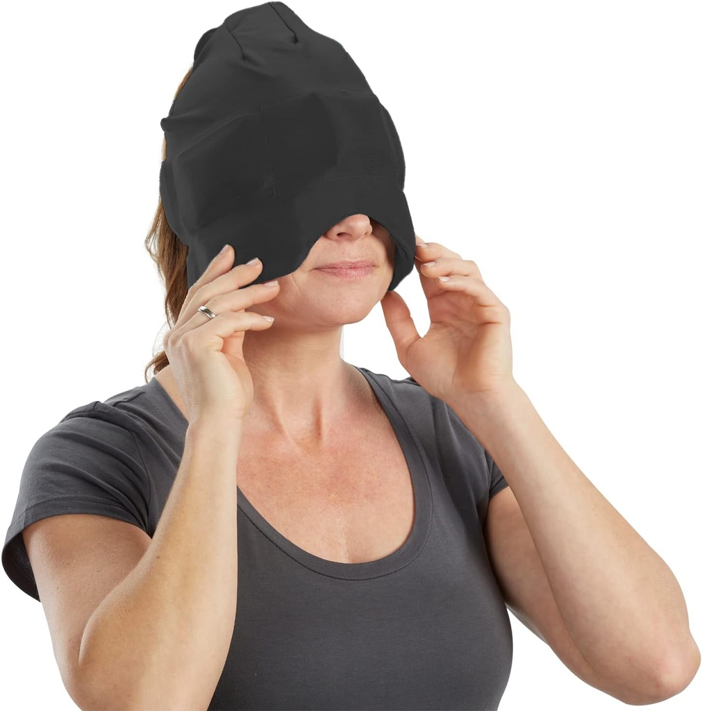 Aculief Ice Therapy Cap - kohandatav puuvillane-Spandex Fit & Kaelajahutus - Pehme puuvillane-Spandex une kork silmamaskiga - Pakend 1, must