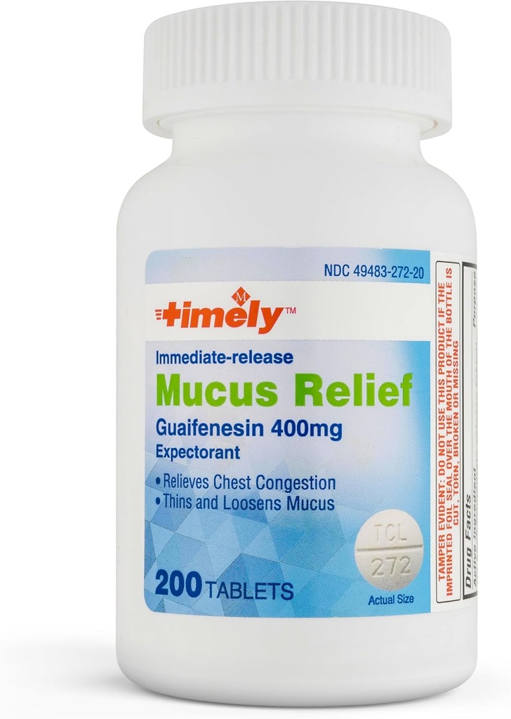 Time-CAP LABS, INC. Õigeaegne lima leevendamine Guaifenesin 400mg 200 tabletti - kohene vabanemine lima Phlegm Relief - ootaja lima eemaldamine, rindkere ummistused, gripp, külmad, allergiad