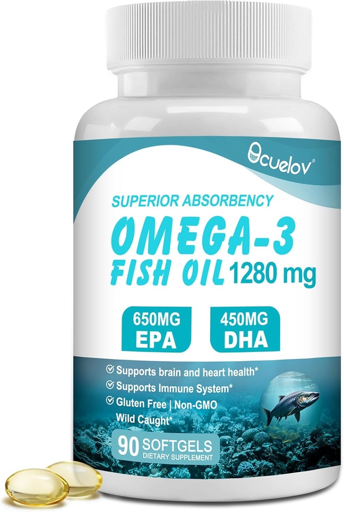 Omega 3 kalaõli toidulisandid, kolmekordne tugevus Omega 3 toidulisand koos 650mg EPA 450mg DHA-ga serveerimise kohta - aju, silma, südame ja immuunsuse tervise tugi - 90 softgels (45 Serv)