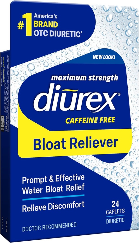 Diurex Caffeine-Free Bloat Relief, Maksimaalne Tugevus, Leevendada Vee Bloat Ebamugavus, Kuni 6 Hours Relief, 24 Count