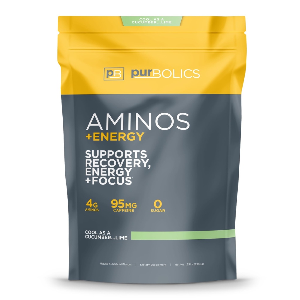 Purboolsed aminos + energia | toetab taastumist, energiat ja keskendumist | 95mg kofeiini, 0 suhkrut ja 60 serveerimist (jahu kui kurk ... laimi)