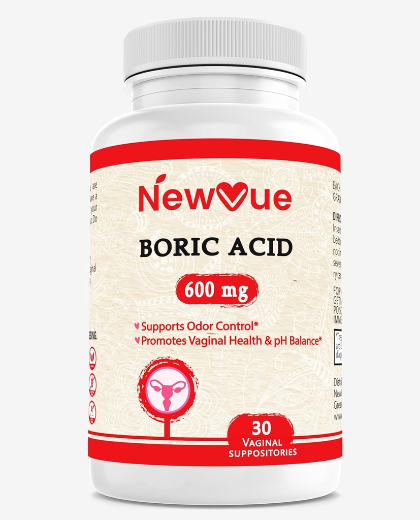 Boric Acid Vaginal Suposiidid - 100% puhas valmistatud USA-s - Intiimne tervisetoetus (30 loend)