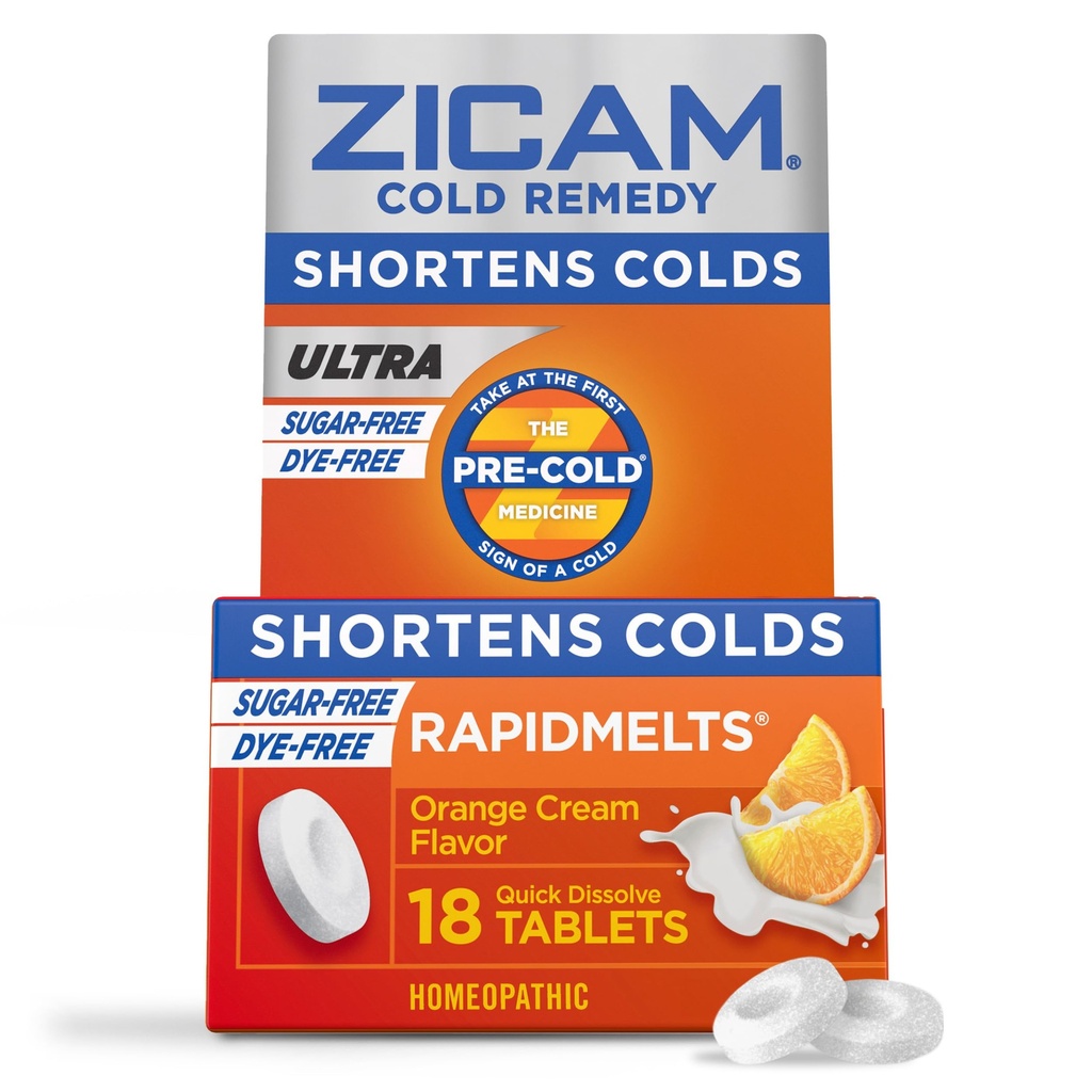 Zicam Ultra Cold Remedy Tsink Rapidmelts, Orange Cream Maitse, Homöopaatiline, Külma Lühendamise Meditsiin, Lühendab Külma Kestust, Suhkruvaba, Värvivaba, 18 Krahv
