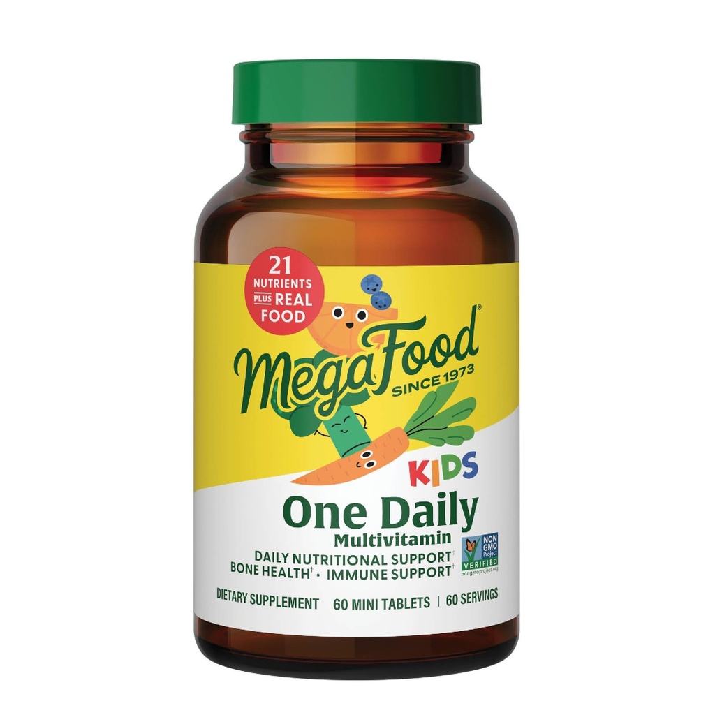 MegaFood Kids One Daily Multivitamiin - Mugav Mini Multivitamiin lastele - tsink, vitamiinid C, B & D - taimetoitlane, gluteenivaba, Non GMO - 60 tabletti, 60 serveerimist