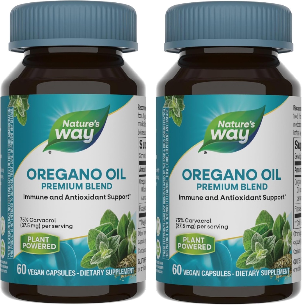 Nature's Way Oregano Oil - Immune Support Supplement * - 75-85% karvakrool - Gluteenivaba - 60 vegankapslit (2 pakendit)