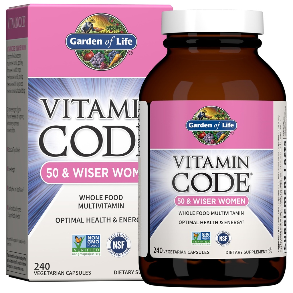 Elu aed Vitamiinikood Multivitamiin naistele 50 ja üle, 240 kapslit, naistele 50 Plus koos B-vitamiinidega, vitamiinid A, C, D3, E & K, CoQ10, probiootikumid ja ensüümid