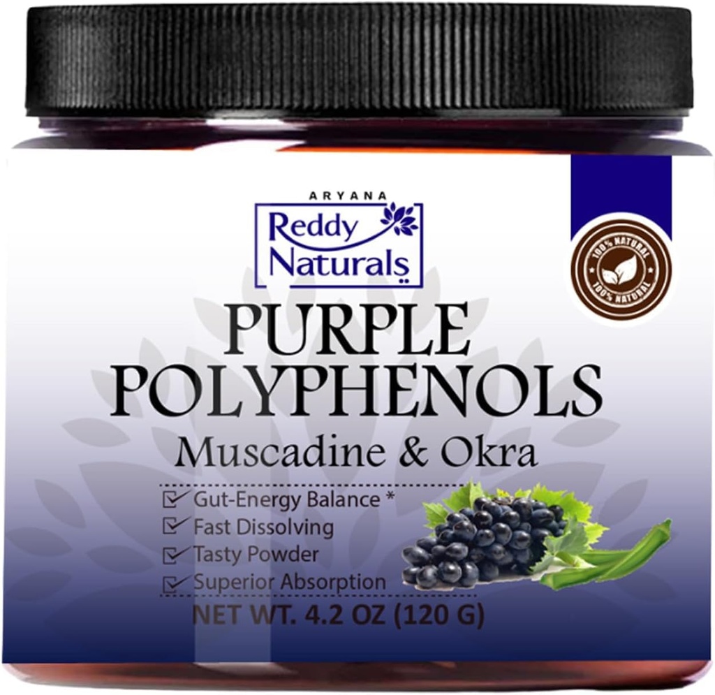 Reddy Naturals - Purple Polyphenols Supplement koos Muscadine Viinamarjade Seed Extract - Natural Soolestiku Tervisetoetus Pulber Okra ekstrakt, Antioksüdant segu energia ja seedetrakti tervist (30 Servings)
