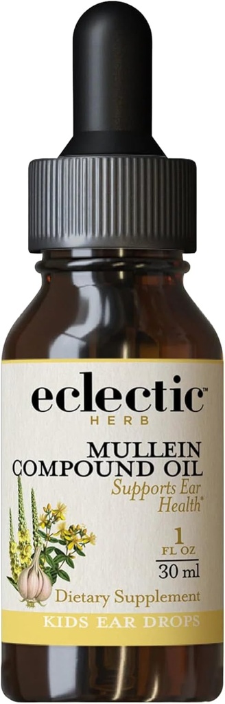 Eclectic Herb - Mullein Compound Oil Kids | Toetab kõrva tervist | Mitte-GMO, gluteenivaba (1 fl oz | 30 ml)