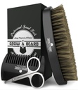Habemeharja meestele ja habemekammi komplekti w /Mustache Käärid Hoolduskomplekt, Natural Boar Bristle Brush, Dual Action Wood Comb ja reisikott suurepärane jõulukingiks