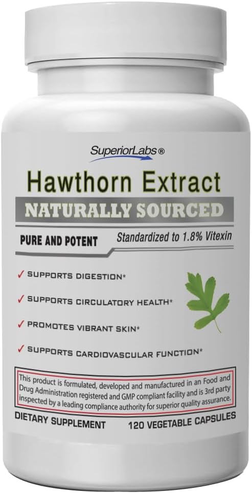 Superior Labs Hawthorn Berry 300mg, Pure Non-GMO, Additive-Free Hawthorn Extract Kapslid, suure tugevusega vereringe ja vererõhu tugi, leevendab rindkere valu, seedimine abi, 120 Veg Caps