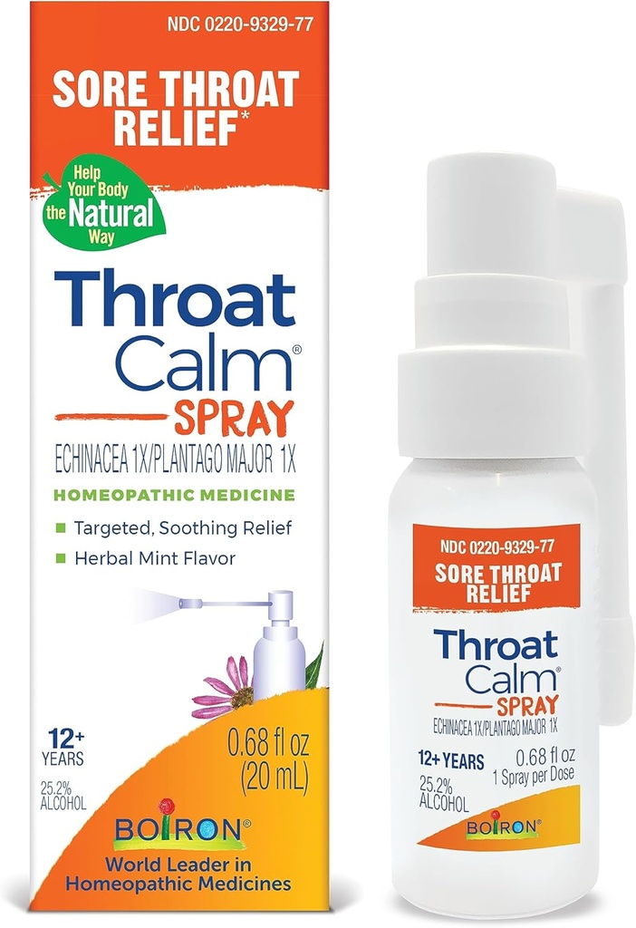Boiron ThroatCalm Spray rahustav valulik kurgu reljeef - Taim toidetud Echinacea - Natural, Mint-like Taimne maitse - Non-Numbing & Benzocaine-free - .68 Fl Oz