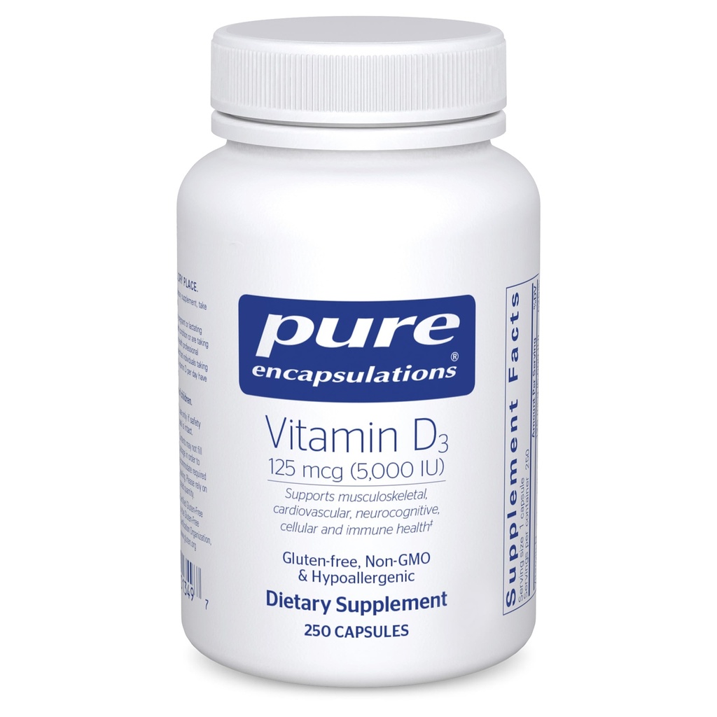 Puhas kapseldamine Vitamiin D3 125 mcg (5000 RÜ) - täiendus luu, liigese, rinna, südame, koloonia ja immuunsüsteemi tervise toetamiseks * - D-vitamiiniga - 250 kapslit