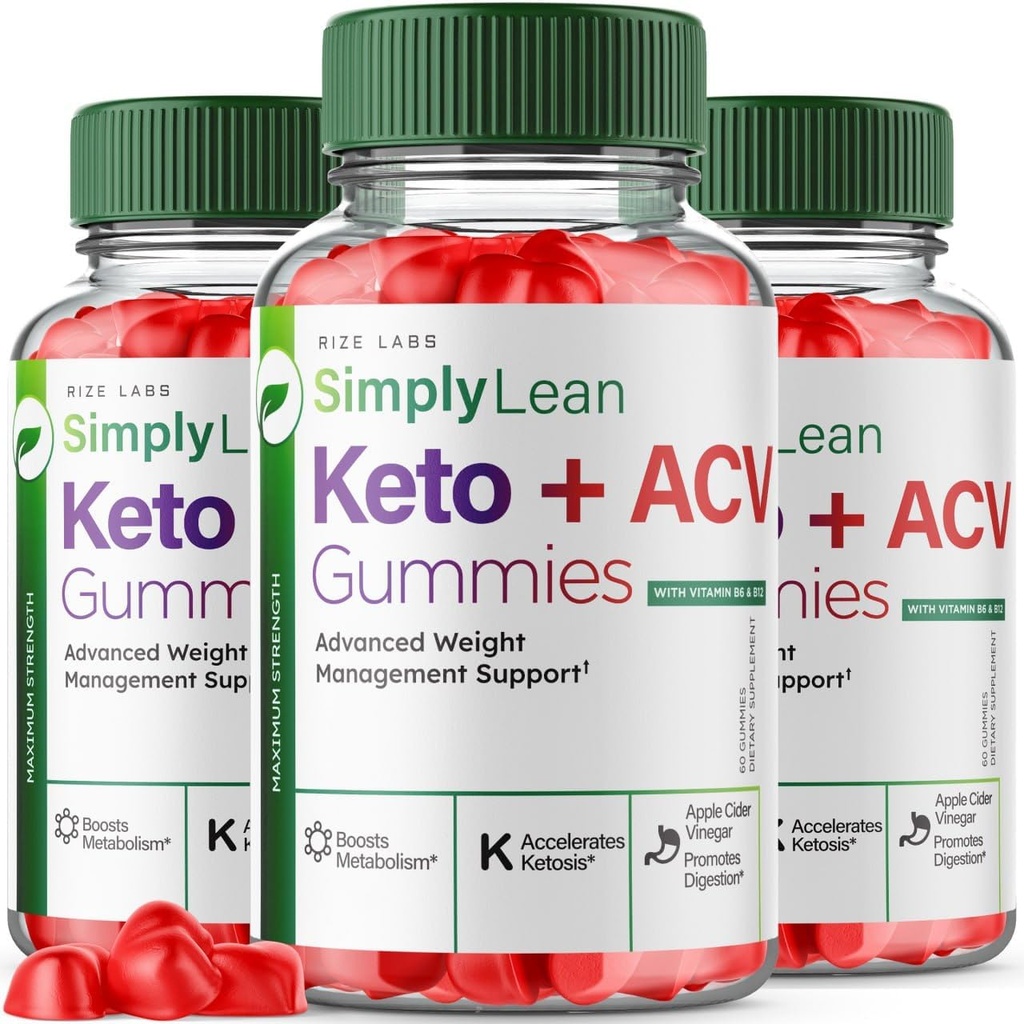 Rize labs (Pack of 3 Simply Lean Keto + ACV Gummies for Advanced Weight Los, Dietary Supplement, Maksimaalne tugevus Gomitas, Advanced Formula Review (180 Gummies)