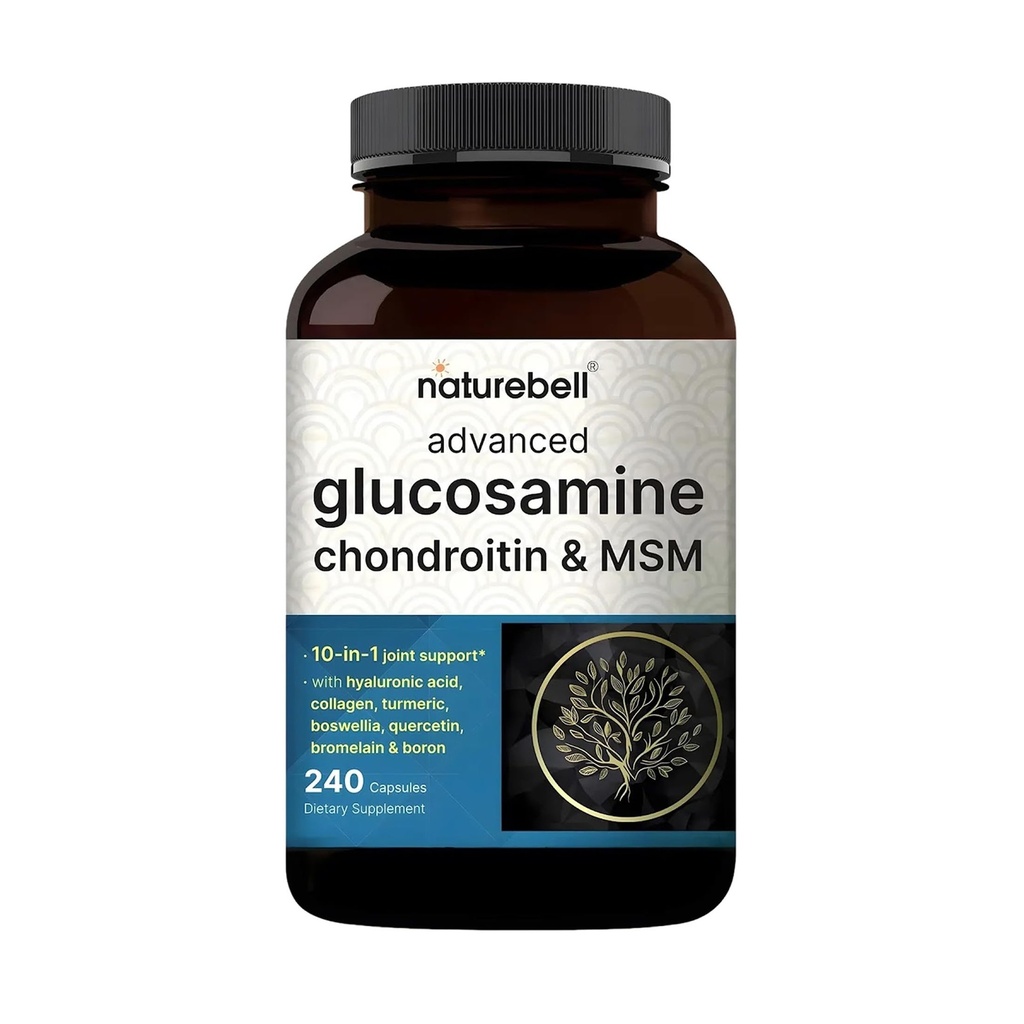 NatureBell Advanced Glükosamiin Chondroitin & MSM - 240 kapslit - 10-in-1 liigese tugikompleks * - sisaldab hüaluroonhapet, kurkumit, glükoosamiini, kollageeni ja muud
