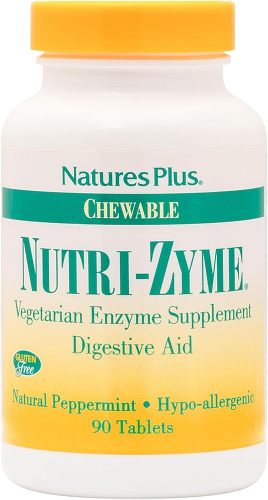 NaturesPlus Nutri Zyme - 90 närimistabletti, piparmündi maitse - taimetoitlane ensüümi lisand bromelaini ja papaiiniga, looduslik seedesüsteem - gluteenivaba - 45 serveerimist