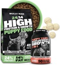 Bully Max 24/14 Kõrge valgusisaldusega kutsikas toit (5lbs.) ja kutsika vitamiinid (30 närimistable tabs) arengu ja kasvu Bundle - lihas, immuunsus, luu ja seedetrakti tugi väikestes ja suurtes tõugude kutsikates