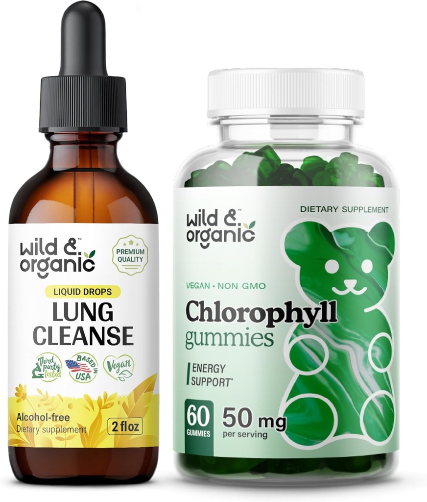 Wild & Organic Lung Cleanse Tinktuur 2 fl oz & Chlorophyll Gummies 60 Chews