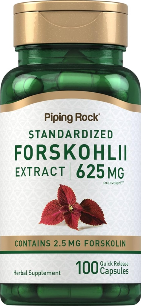 Piping Rock Coleus Forskohlii juure ekstrakt | 625 mg | 100 kapslit | Herb Supplement | Non-GMO, Gluteenivaba
