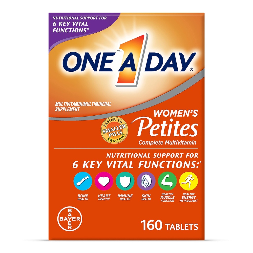 Üks päev Naiste Petites Multivitamiinid, Täiendus A-, C-, D-, E- ja Tsink Immuuntervise Toetus, B-vitamiinid, Biotiin, Folaat (foolhappena) & rohkem, Tablett, 160 loe