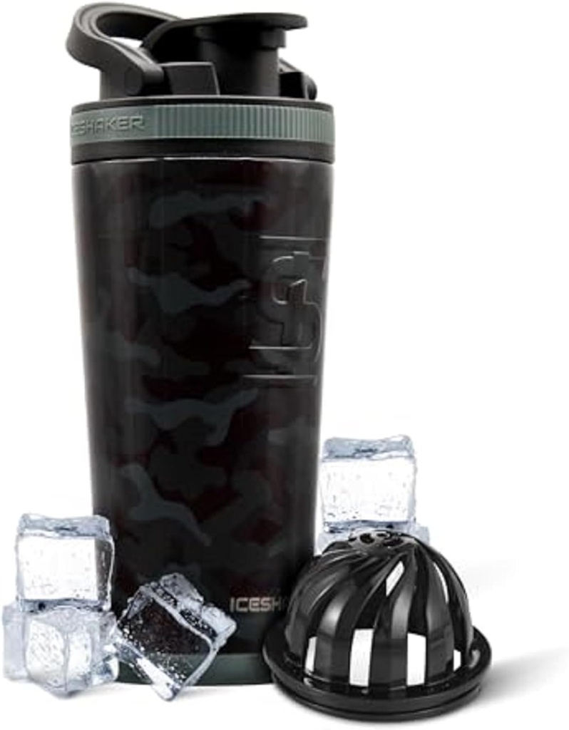 Ice Shaker Isolated Stainless Steel Shaker Bottle | 26oz, Black Camo | Külm 30+ tundi | Isoleeritud karikas Twist-on Agitator | Lõhnavaba pudel proteiinikokteilide, vee, smuutide, kokteilide jaoks