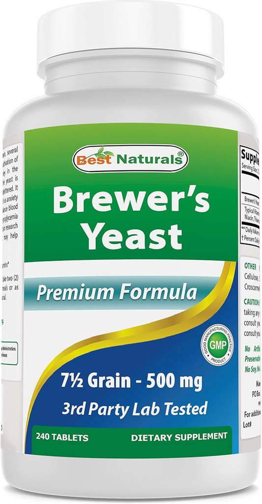Parimad looduslikud, õllepärm, 7-1/2 teraviljad vitamiin B1, vitamiin B2, 1000 mg 240 tabletti (240 loendit (pakk 1))