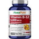 NusaPure Vitamiin B12-5000 MCG 150 Veggie kapslid (mitte-GMO, vegan) - Max Tugevus Vitamiin B12